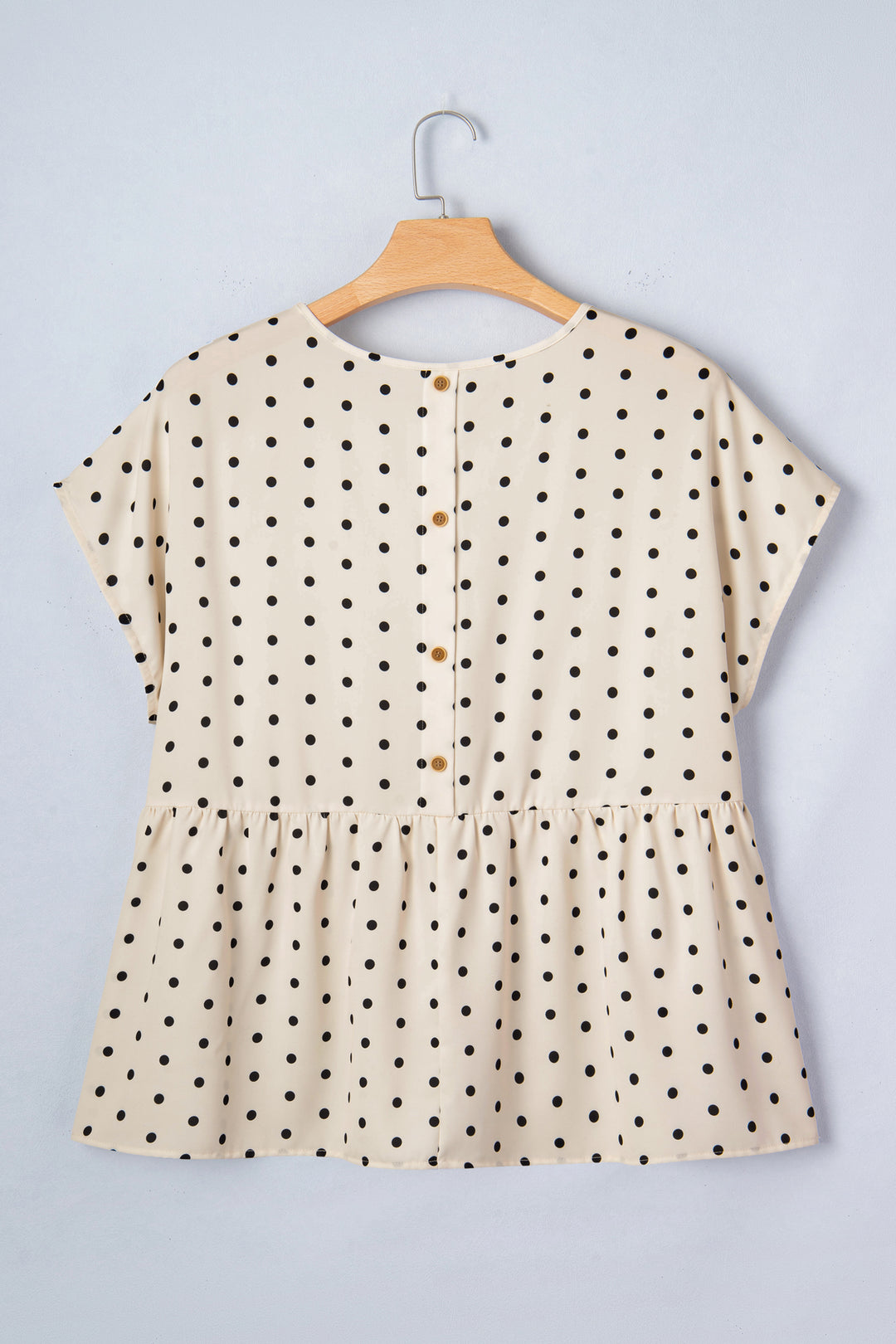 Apricot Plus Size Polka Dot Print Button Detail Short Sleeve Babydoll Blouse