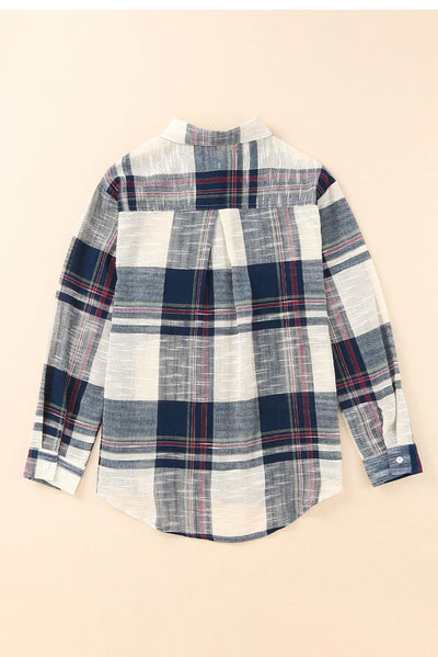 Blue Distressed Raw Edge Plaid Print Shirt