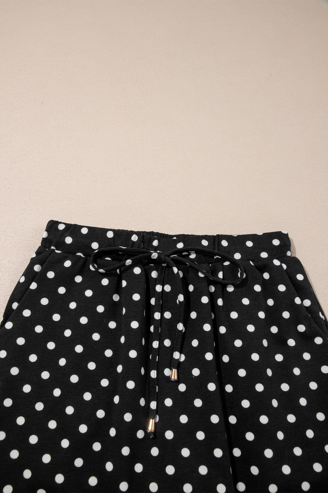 Black Polka Dot Drawstring Casual Mini Skort