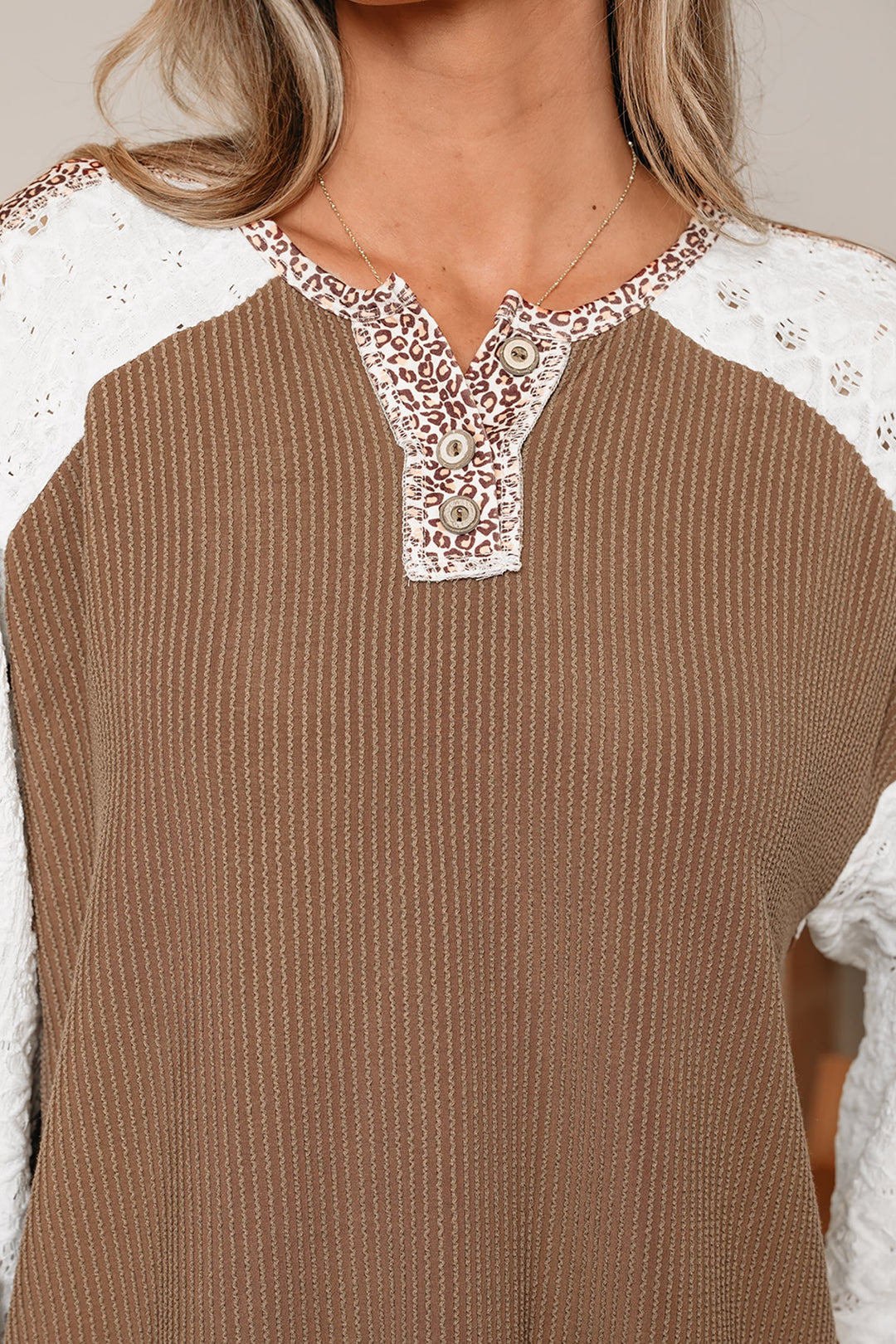 Isabella Lace Contrast Patchwork Long Sleeve Top