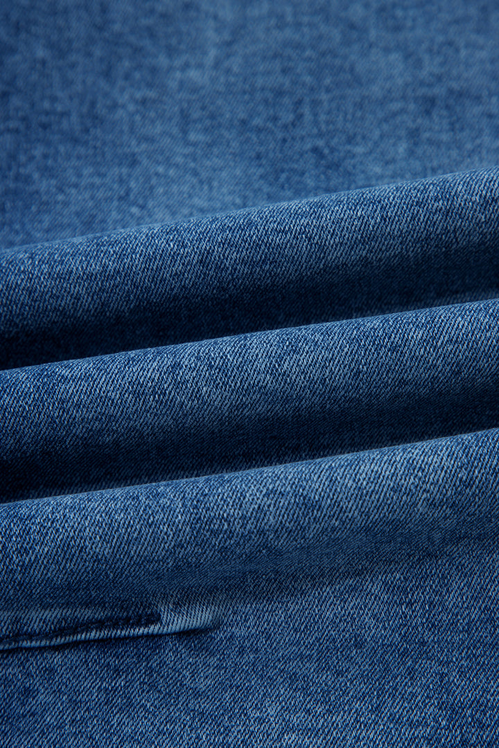 Sail Blue Frayed Cropped Straight Jeans