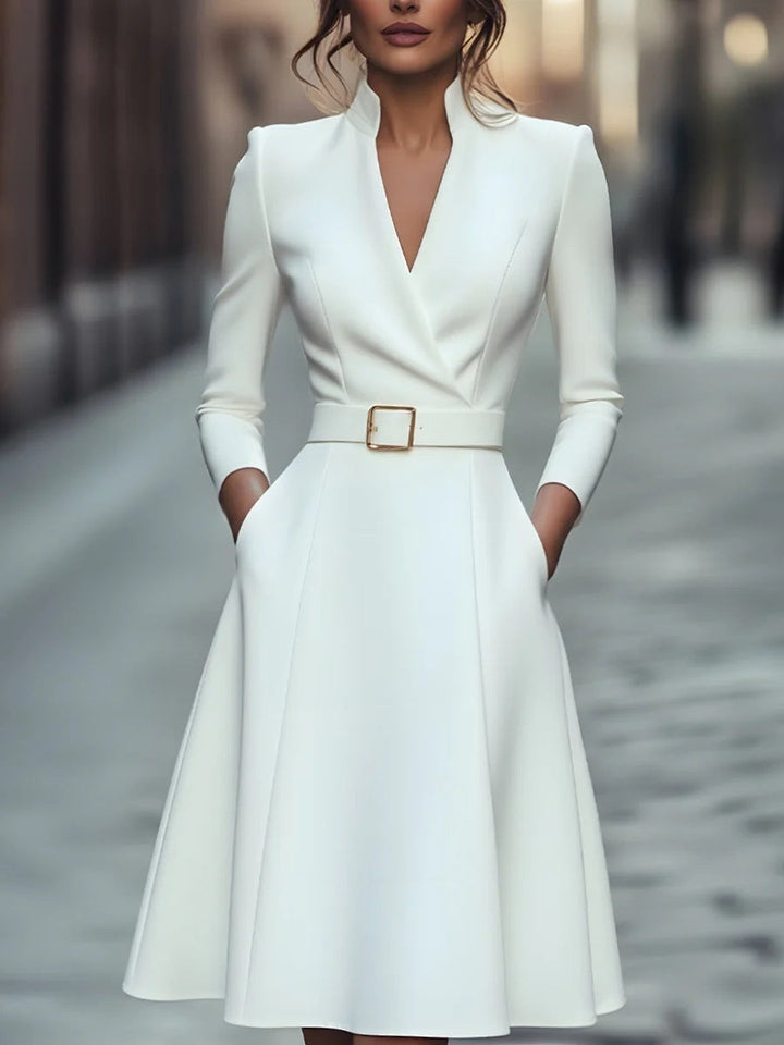 V-Neck Long Sleeve Swing Dress – Women&
