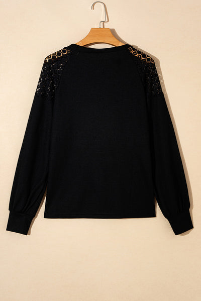 Black Lace Long Sleeve Textured Pullover