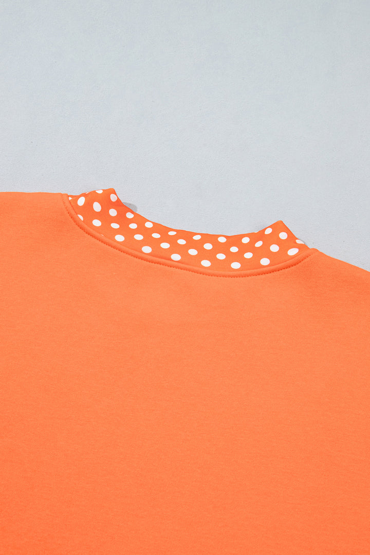 Red Colorblock Polka Dot Contrast Trim Oversized Sweatshirt