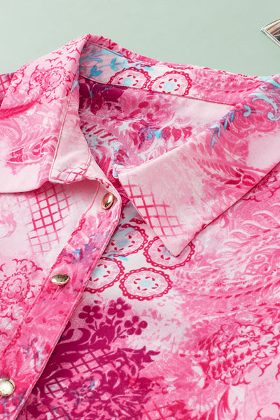 Rose Baroque Floral Roll-tab Sleeve Shirt