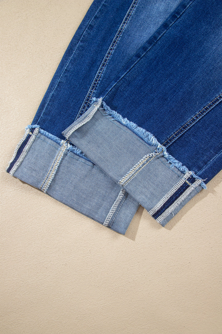Sail Blue Raw Hem Turnup Loose Ankle-length Jeans