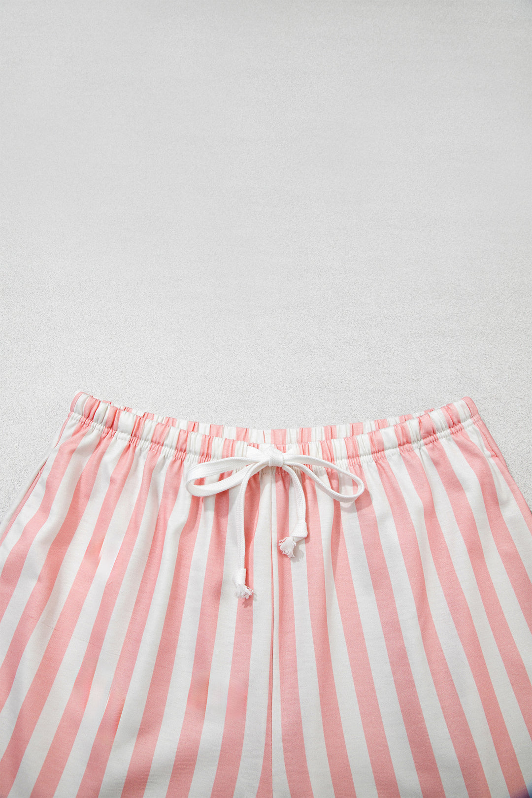 Gossamer Pink Striped Color Block Pullover Top Drawstring Shorts Set