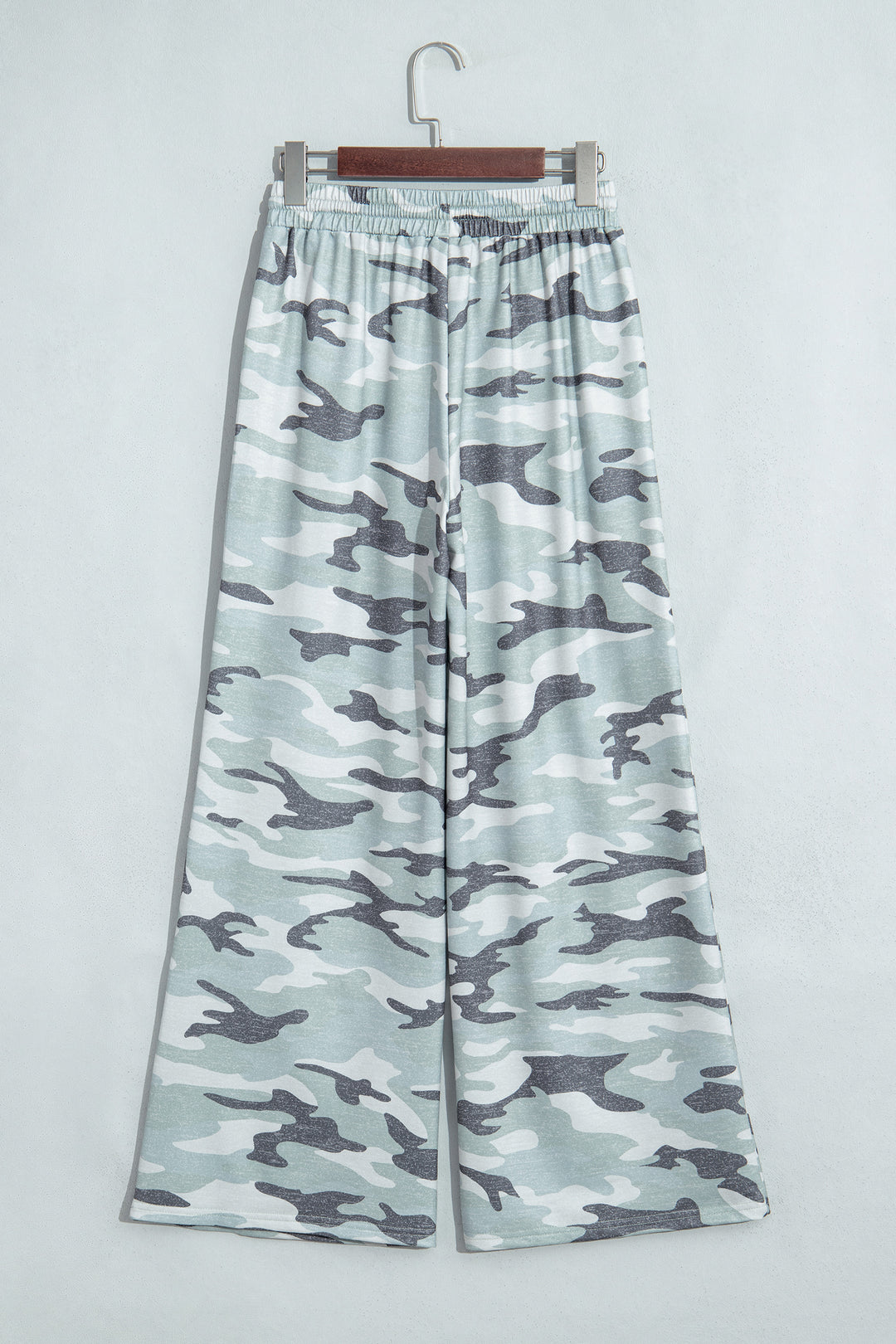 Green Camo Wide Leg Tie Elastic Waist Casual Pants