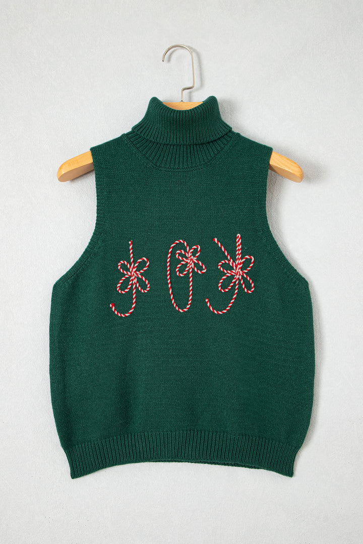 Evergreen High Neck Sleeveless Embroidered Knit Sweater Vest