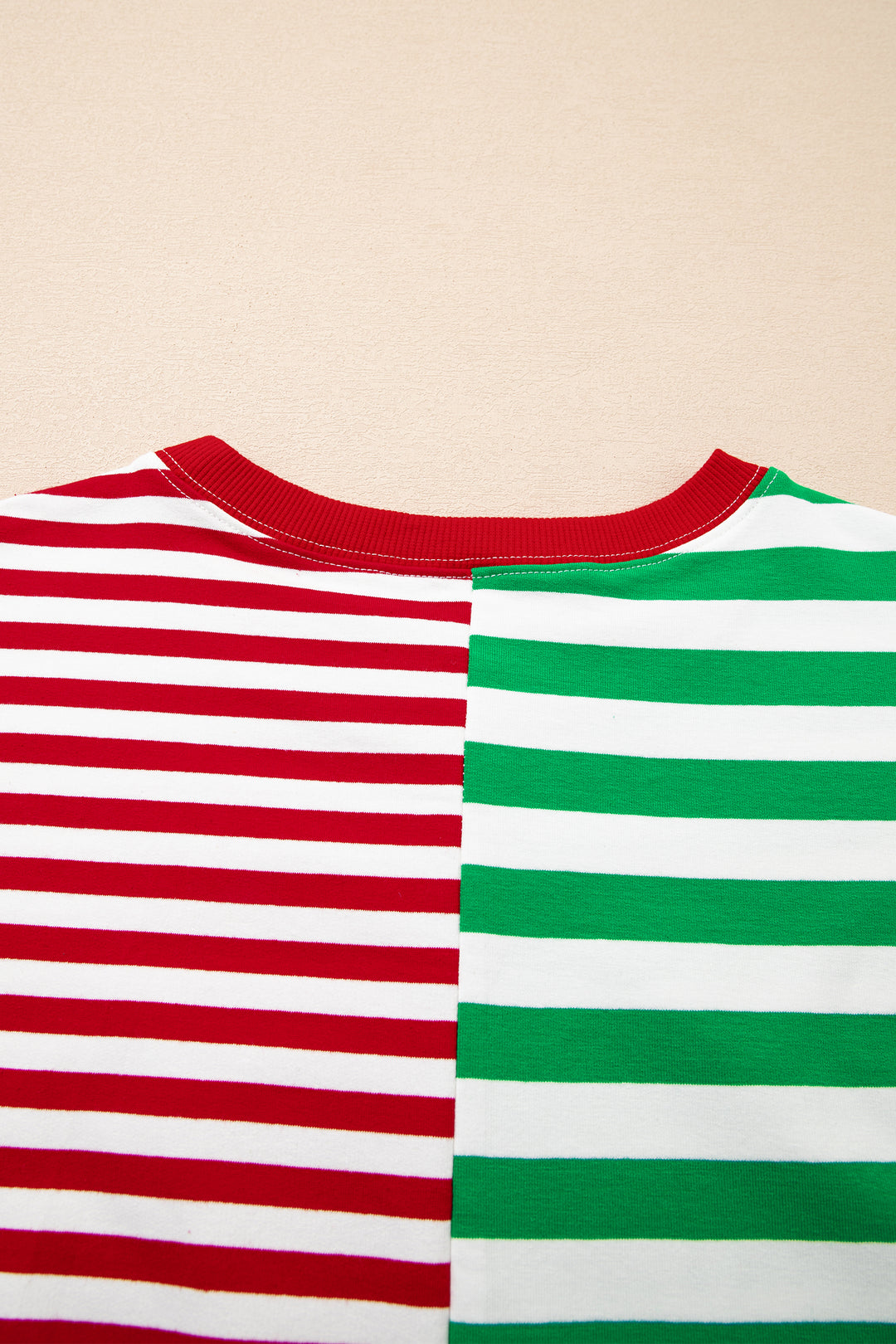 Green Stripe Contrasted Color Block Patchwork Baggy Sweatshirt