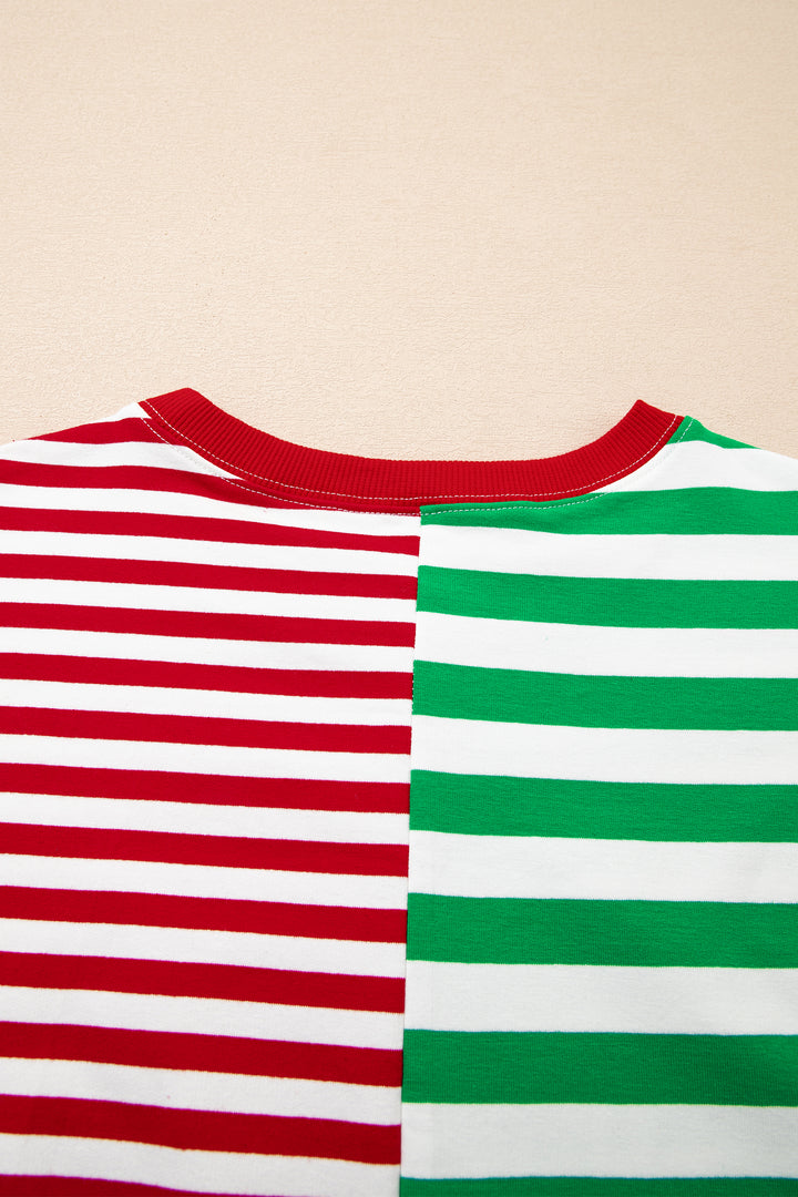 Green Stripe Contrasted Color Block Patchwork Baggy Sweatshirt