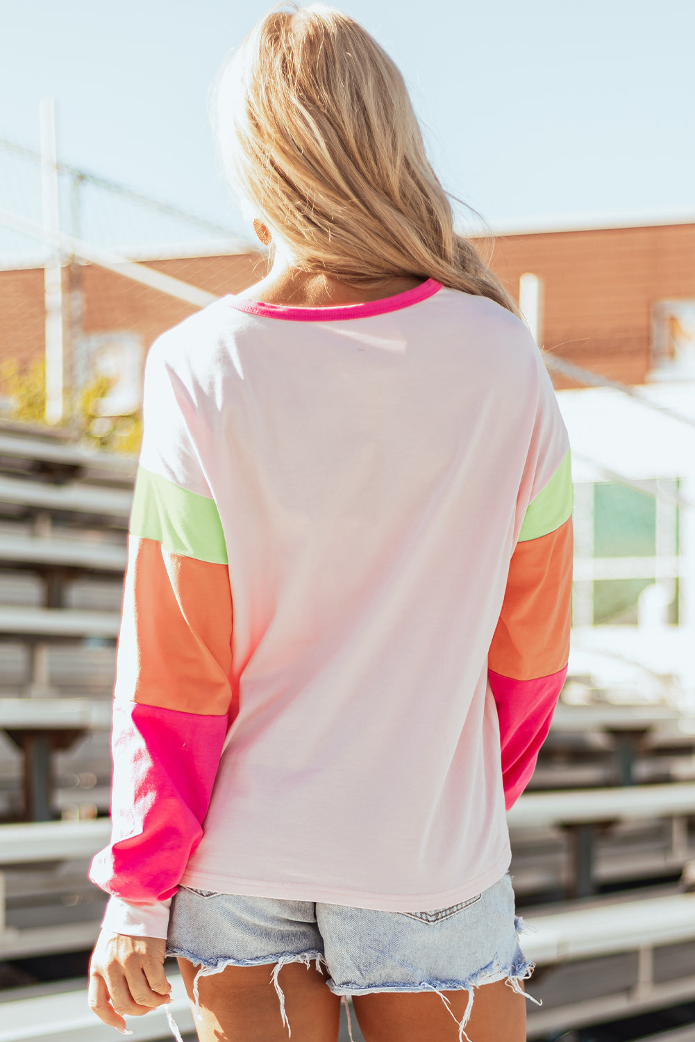 Pink GAME DAY Rugby Football Graphic Color Block Sleeve Top