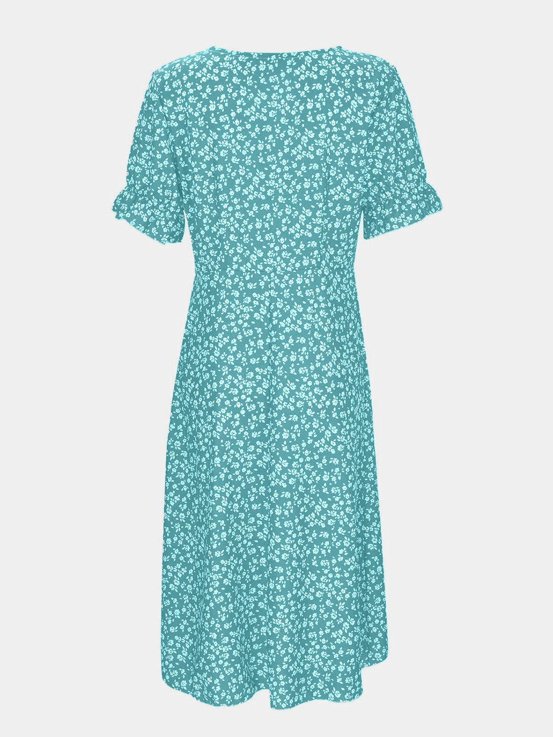 Full Size Printed Surplice Flounce Sleeve Midi Dress