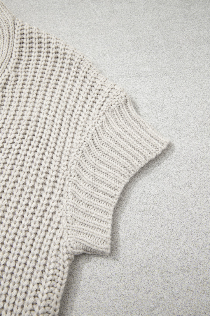 Jet Stream Solid Color Short Sleeve Zipper Knit High Neck Sweater