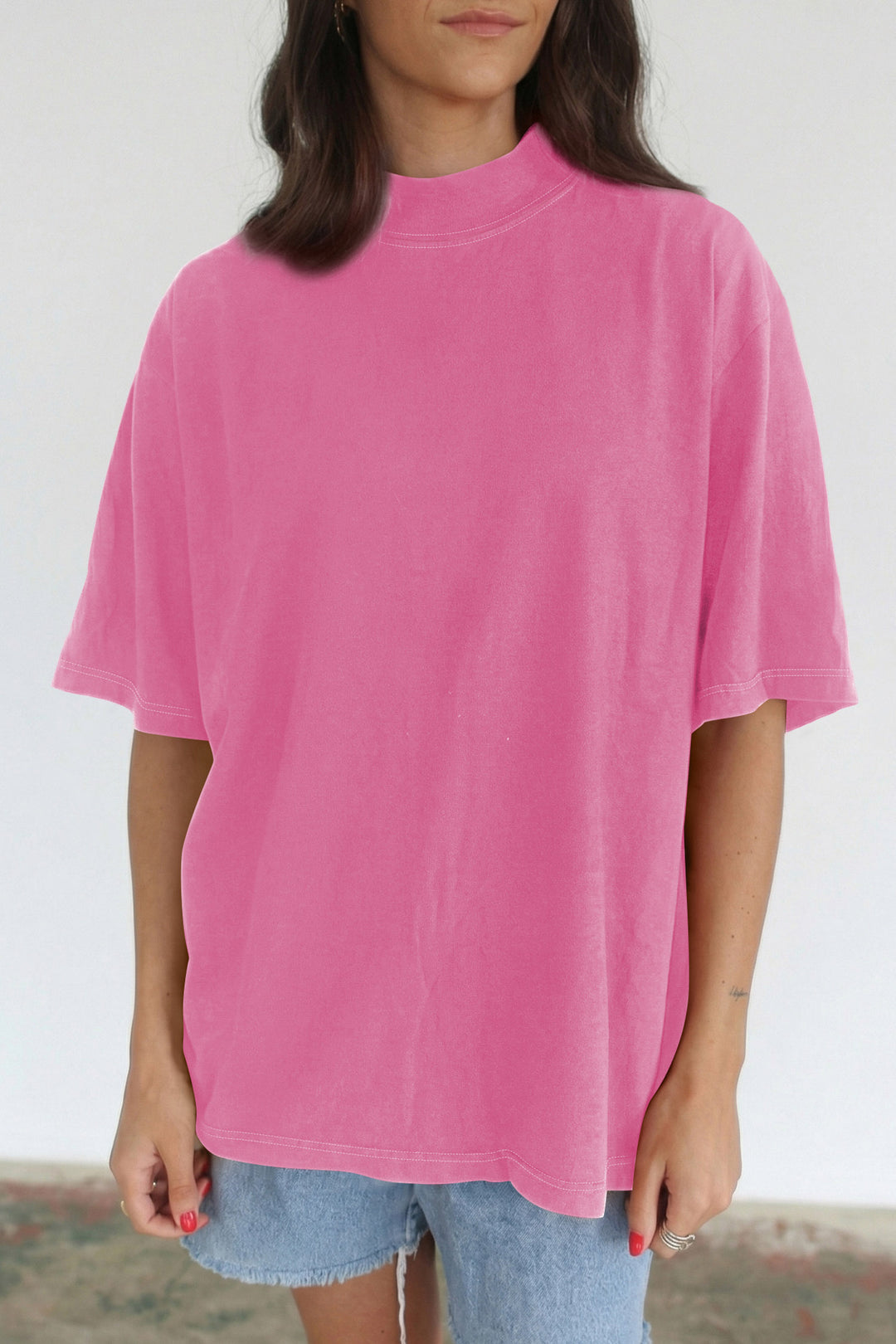 Black Solid Color High Neck Oversize Tee