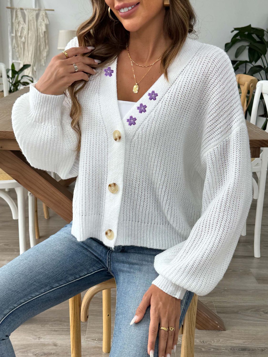 V-Neck Button Up Long Sleeve Cardigan