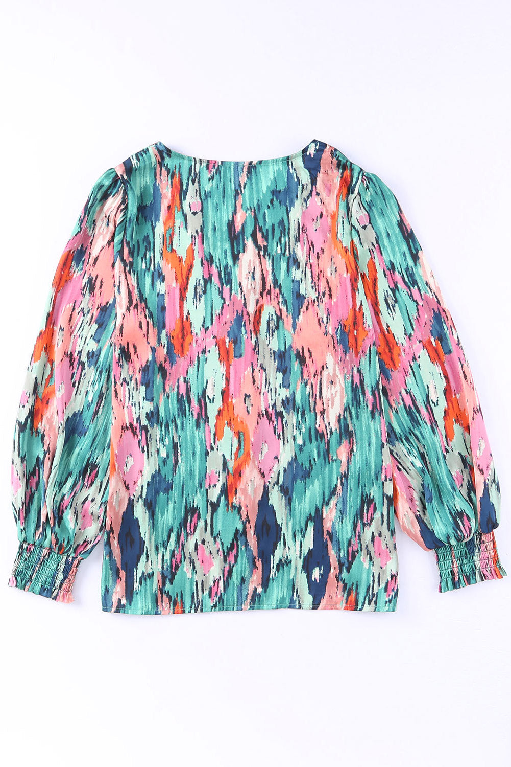 Green V Neck Abstract Print Long Sleeve Shirt