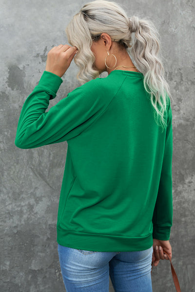 Green Solid Round Neck Raglan Sleeve Sweatshirt