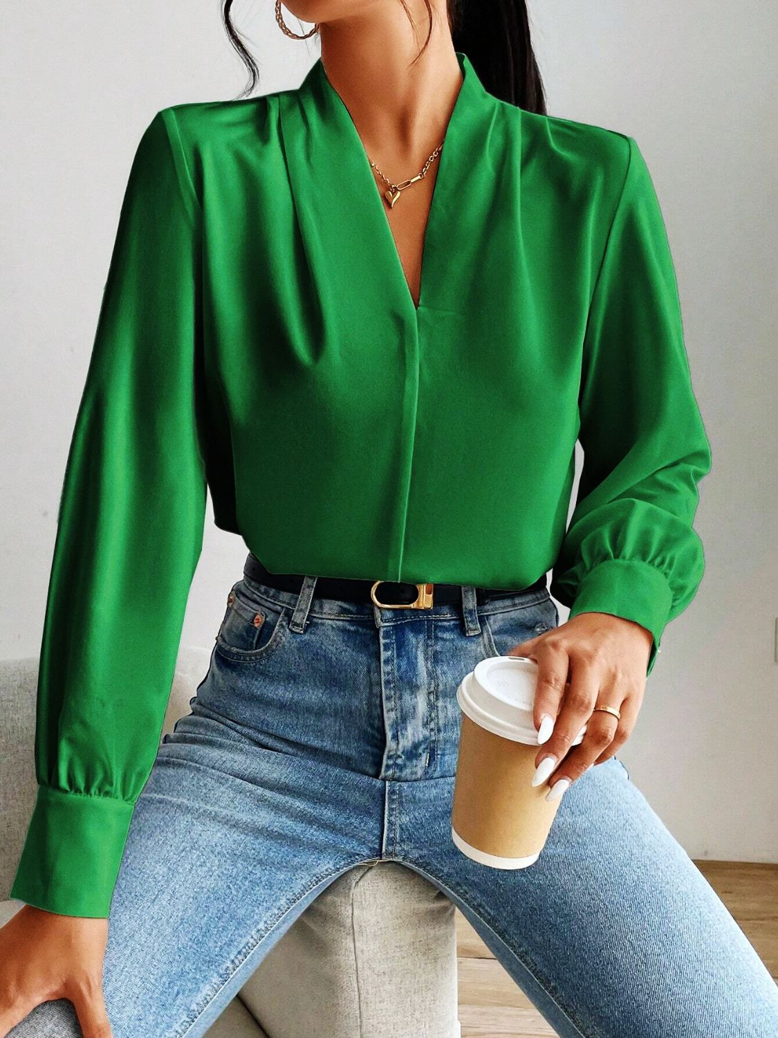 V Neck Long Sleeve Top