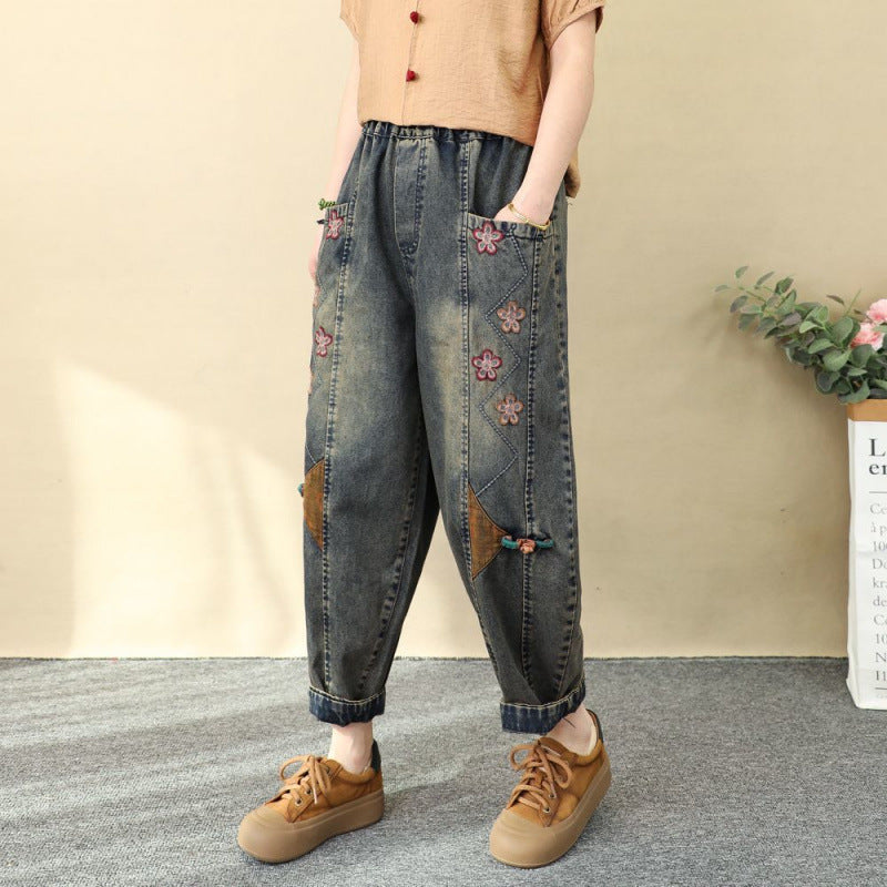 Patchwork Embroidered Cropped Harem Pants – Women&