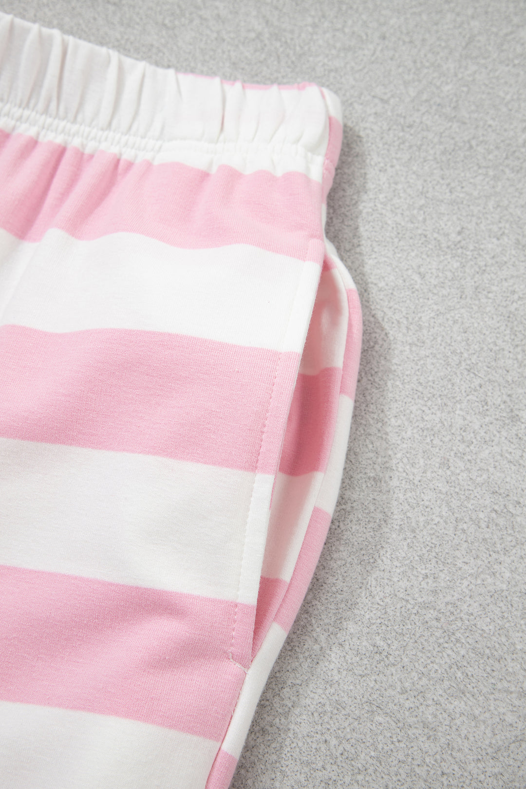 Pink Stripe Color Block Patchwork Zip Long Sleeve Top Elastic Waist Pants Set