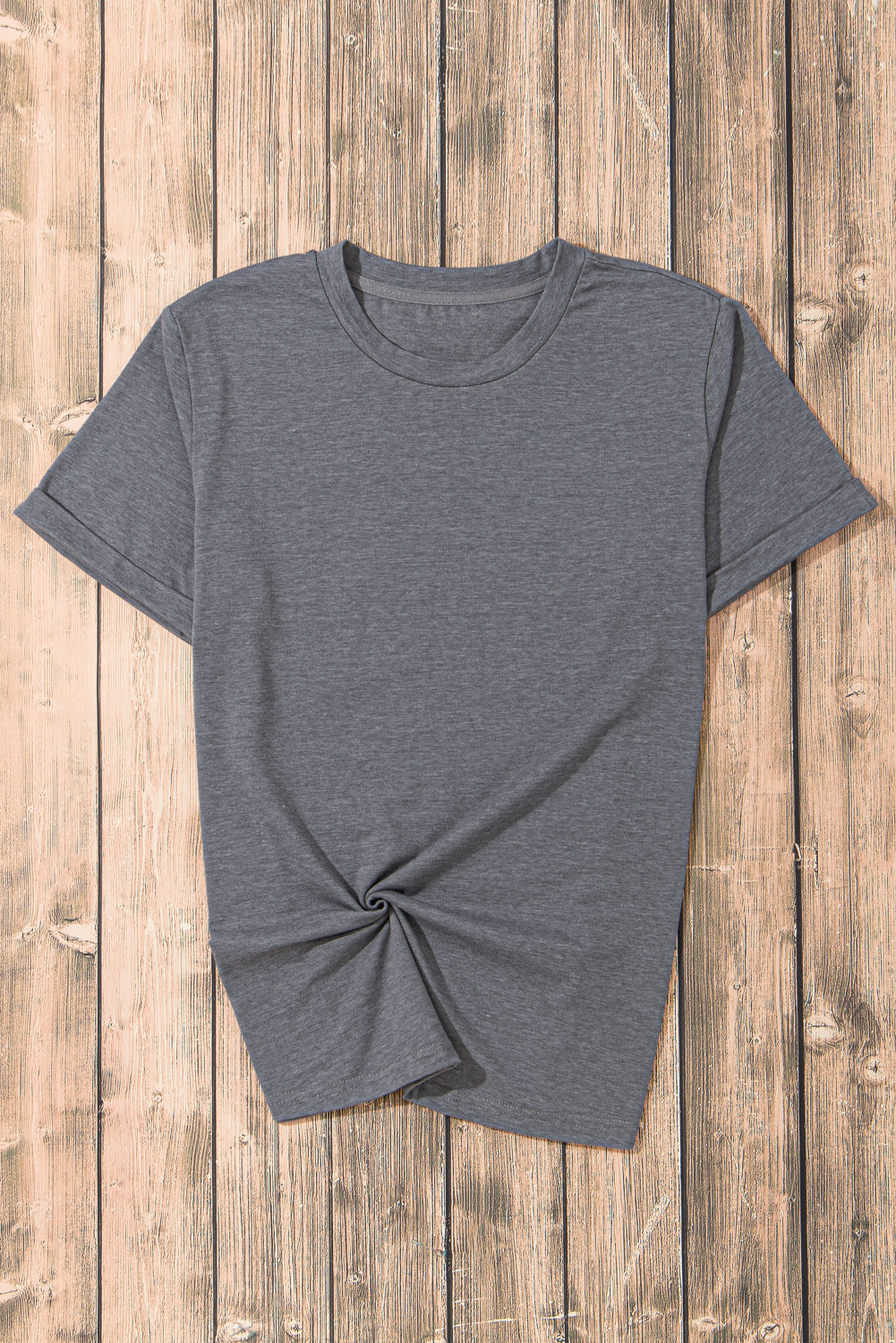 Gray Casual Plain Crew Neck Tee