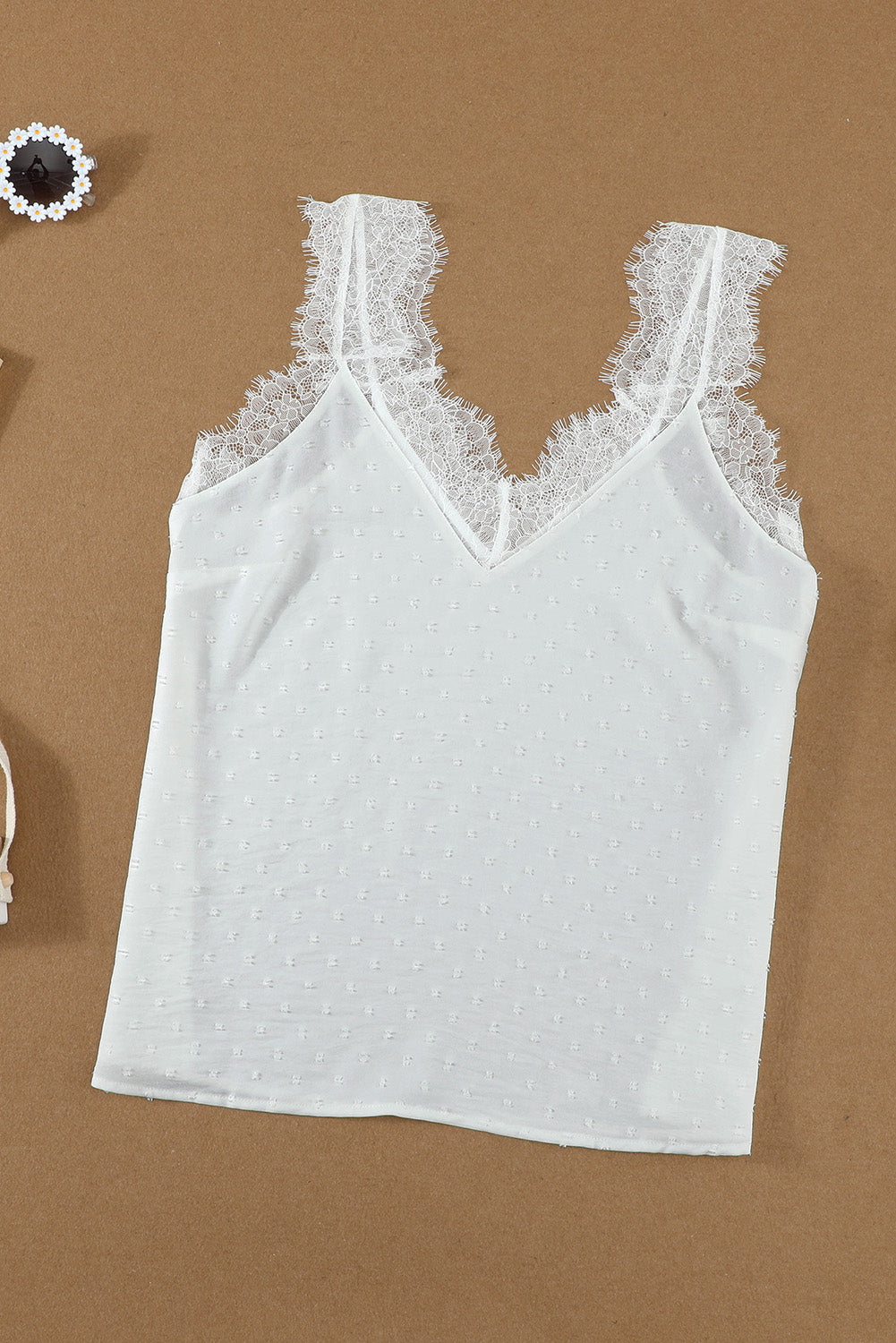 White Eyelash V Neck Cami Tank Top