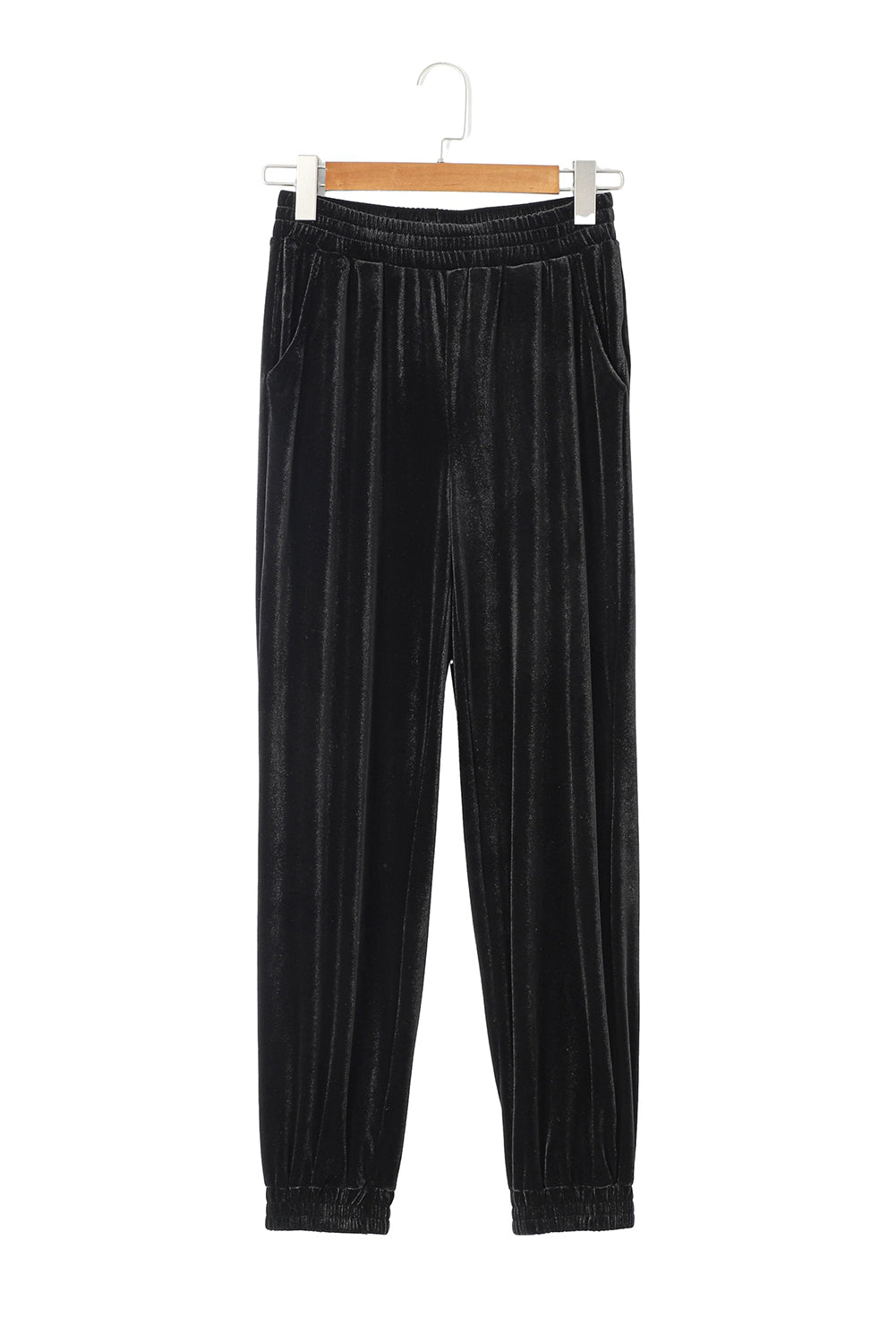 Black Solid Velvet Jogger Pants