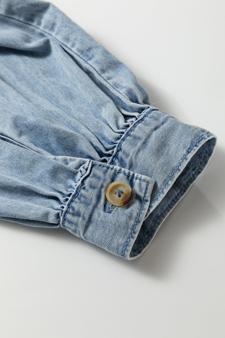 Beau Blue Ruffled Peter Pan Collar Western Denim Shirt