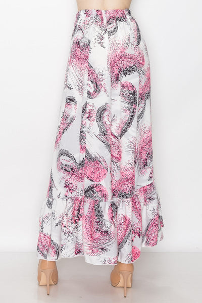 Flared Bottom Paisley Print Long Skirt - Pink