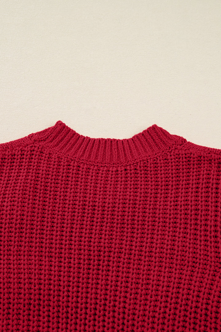 Fiery Red Plaid Lace up Detail Christmas Holiday Puff Short Sleeve Sweater