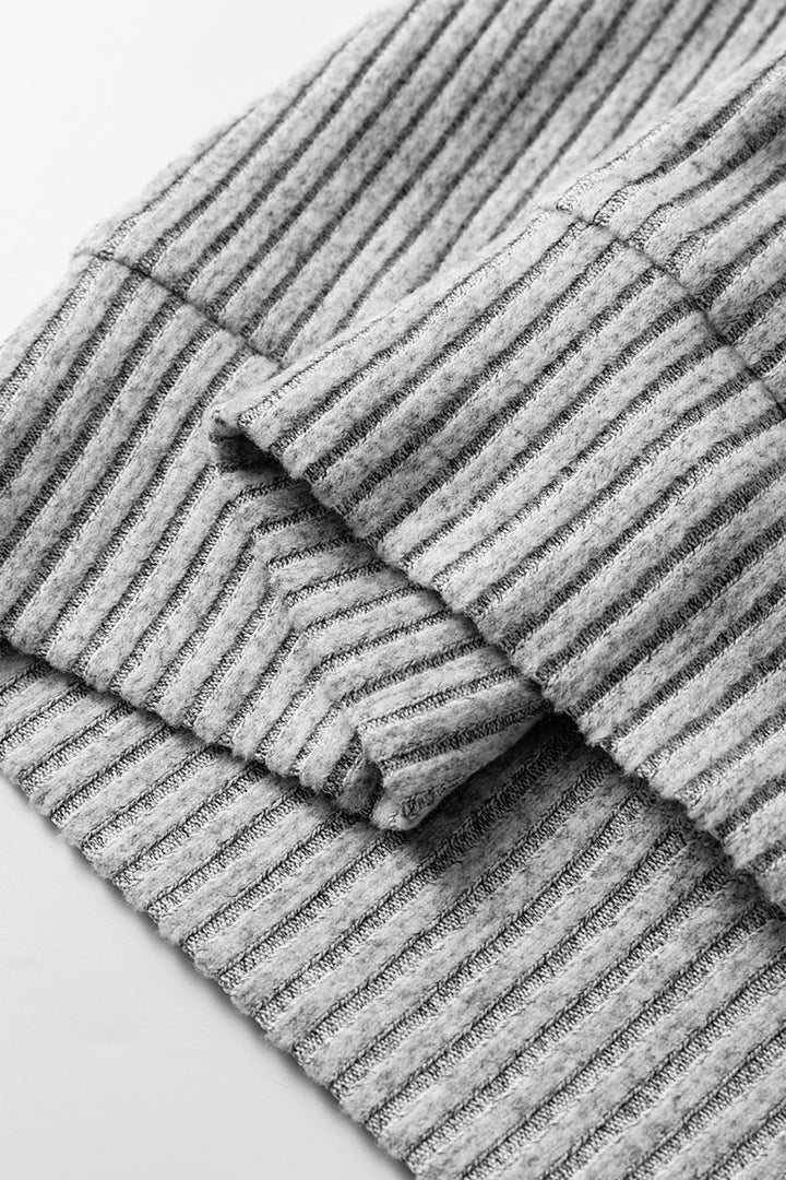 Gray Leopard Print Colorblock Patchwork Ribbed Knit Top