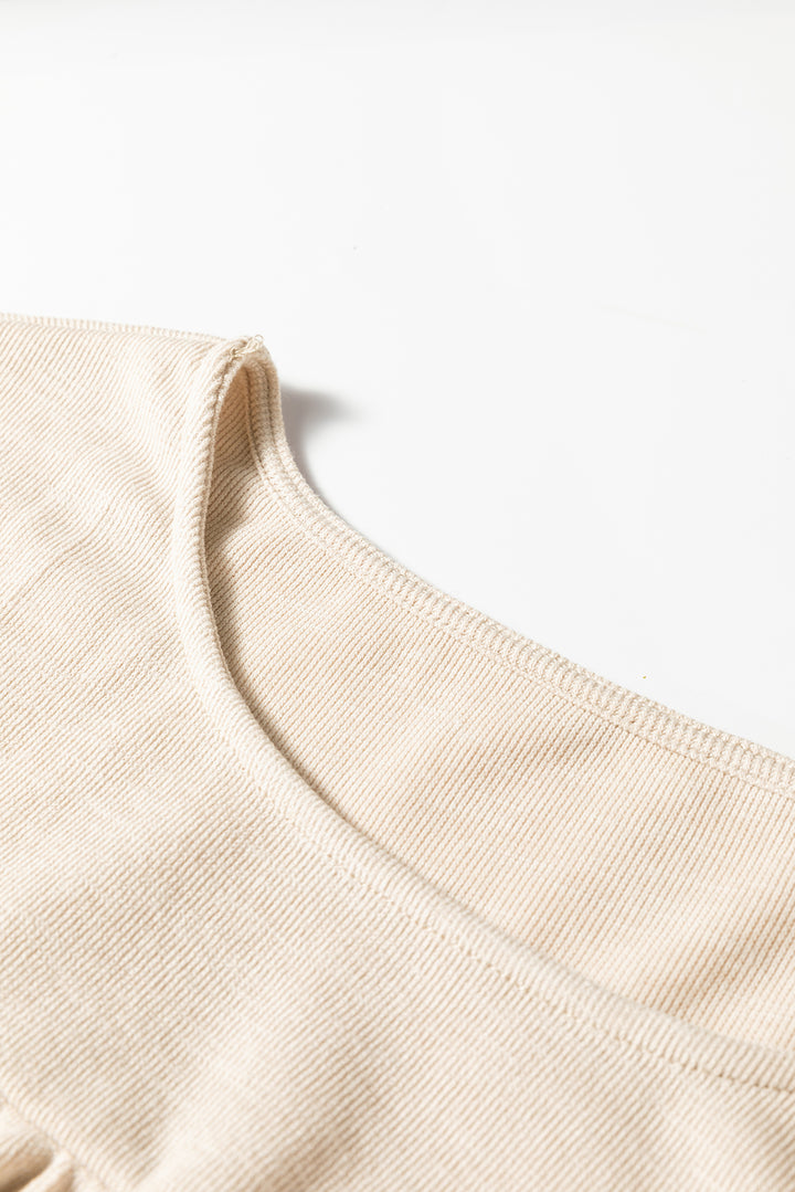 Jet Stream Textured Pleated Drop Shoulder Long Sleeve Knit Top