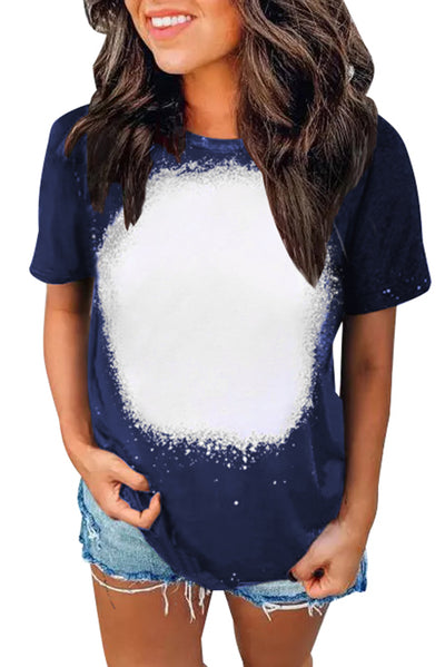 Navy Tie-dyed Round Neck Short Sleeve T-shirt