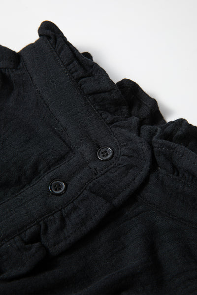 Black Textured Ruffled Trim Buttoned Loose Fit Shirt