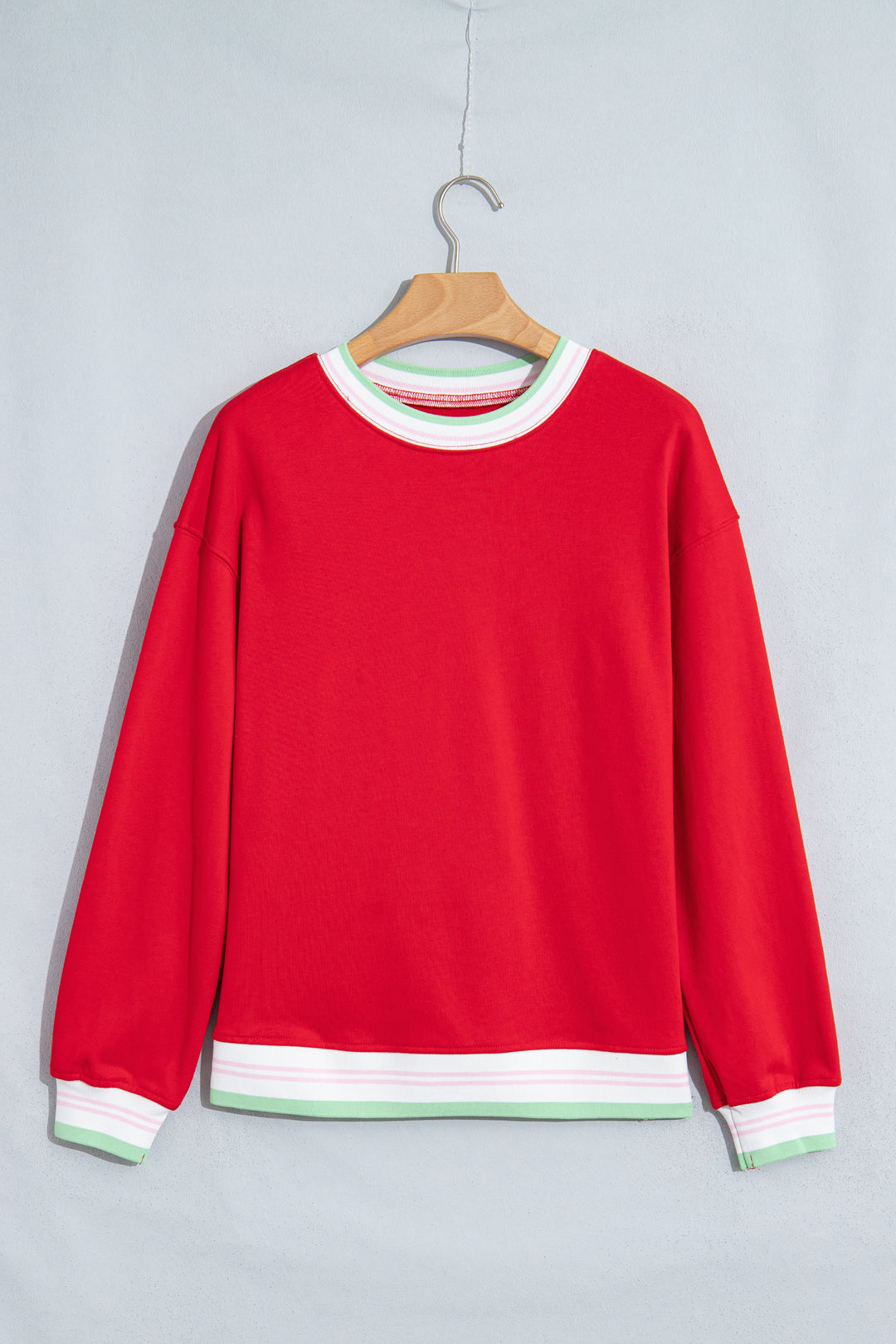 Racing Red Contrast Striped Trim Baggy Pullover Sweatshirt