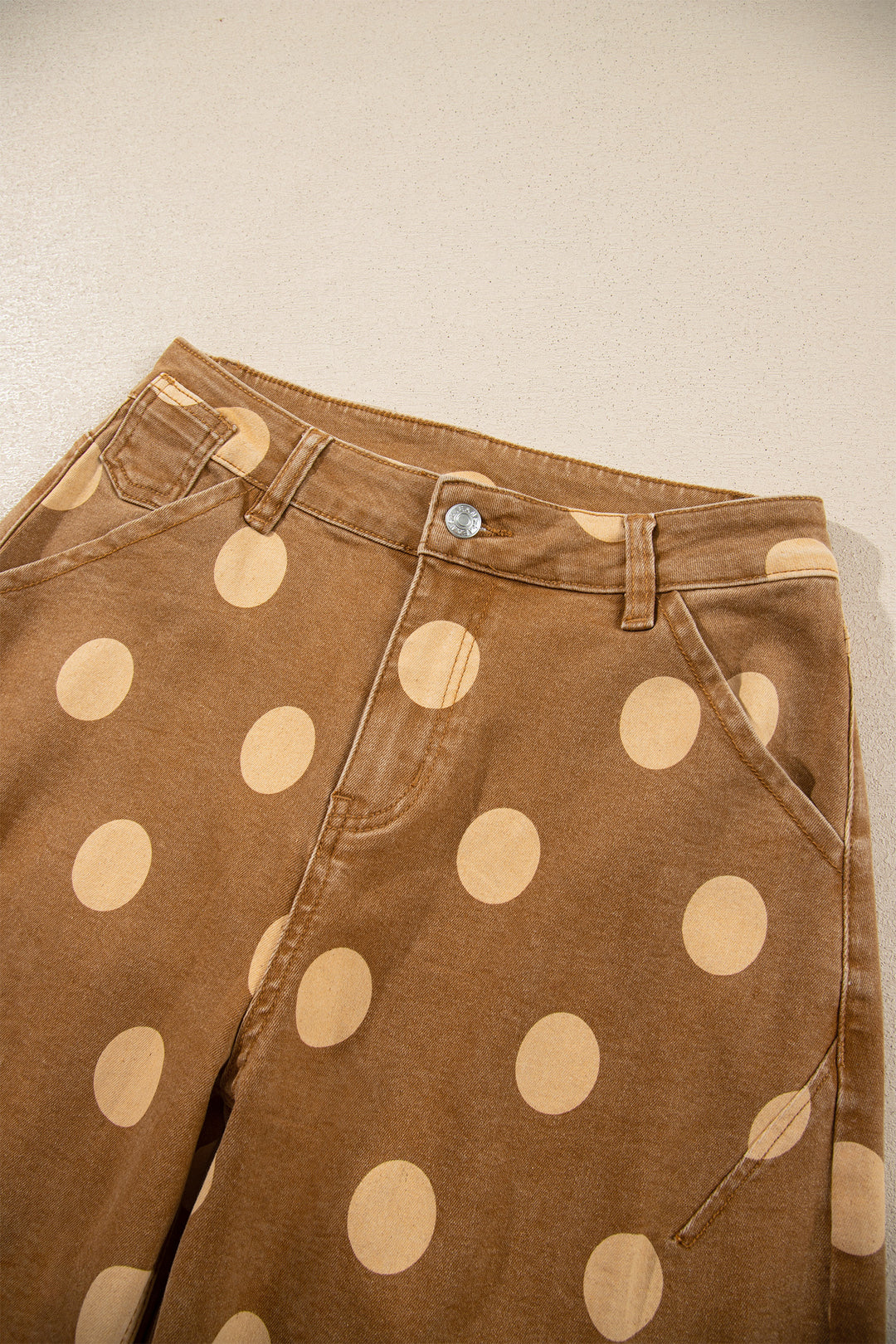 Sky Blue Polka Dot Ankle-Length Metal Button Casual Jeans