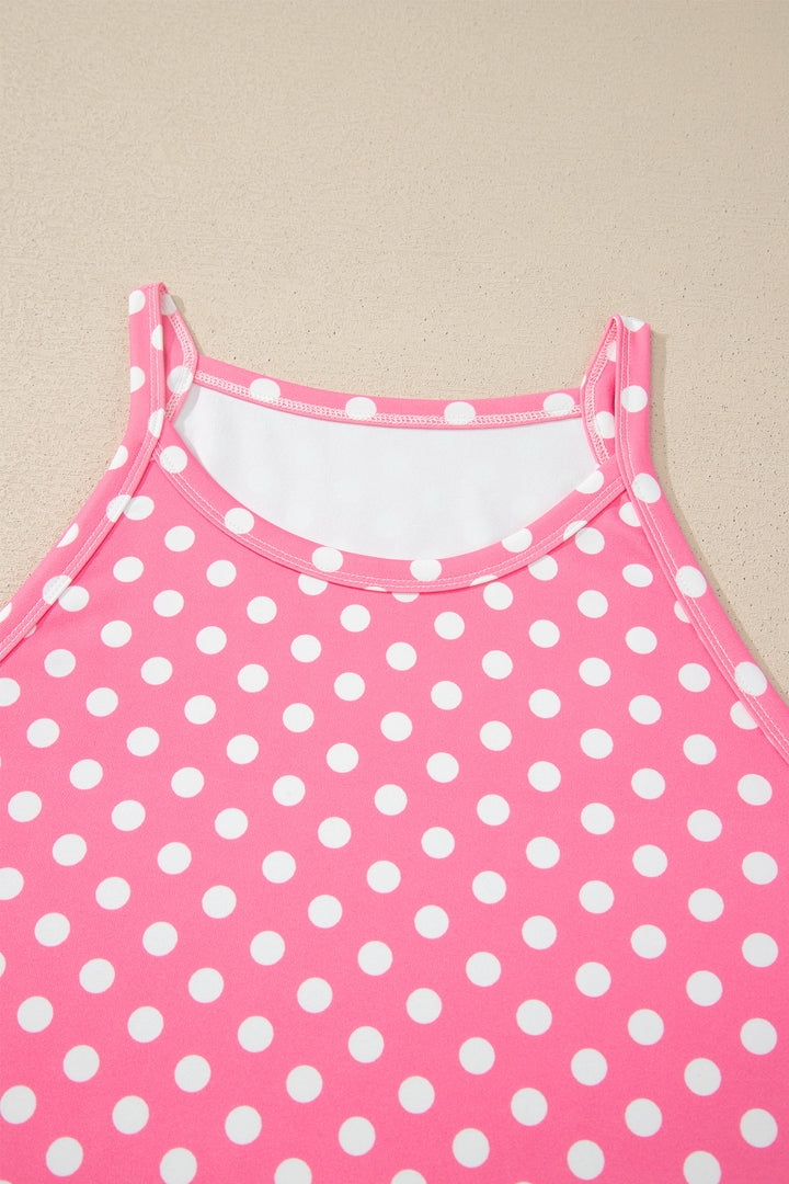 Pink Polka Dot Print Slim Tank Loose Pants 2pcs Outfit