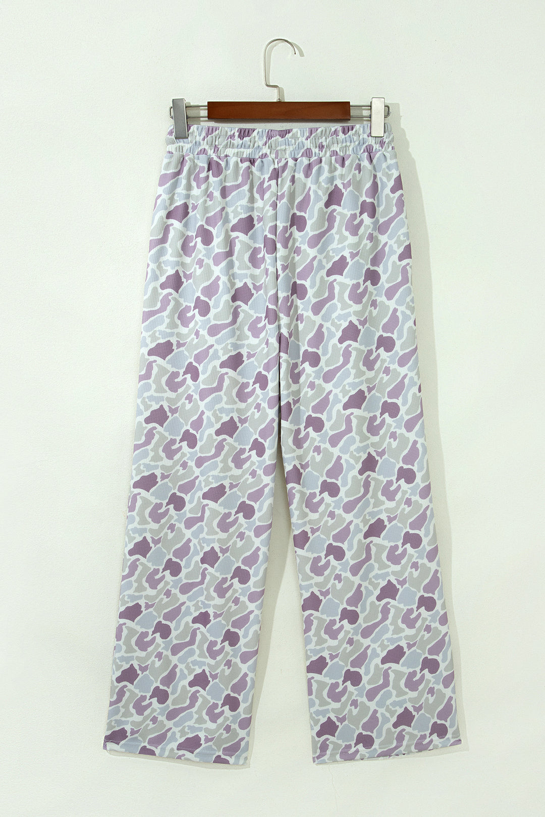 Green Camo Print Drawstring Waist Loose Fit Full Length Pants