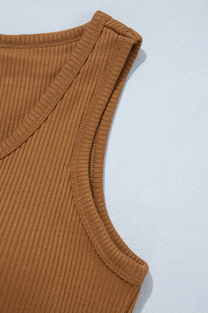 Beige Ribbed Knit Sweet Lace Hem Vest
