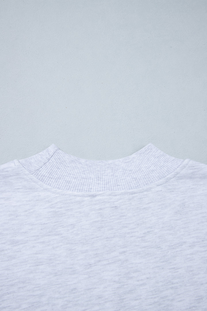 Light Grey High Neck Embroidered Checkered Letter Game Day Sweatshirt