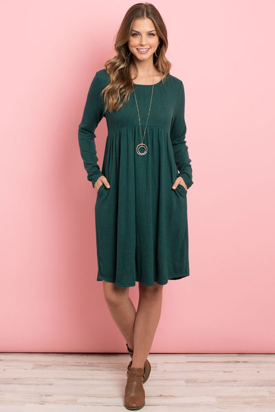 Boat Neck Brushed Hacci Round Hem Dress