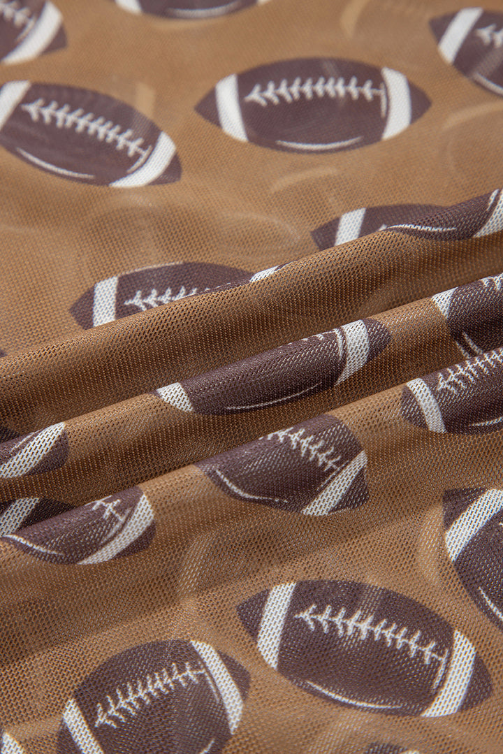 Brown Game Day Rugby Mesh Sheer Long Sleeve Top