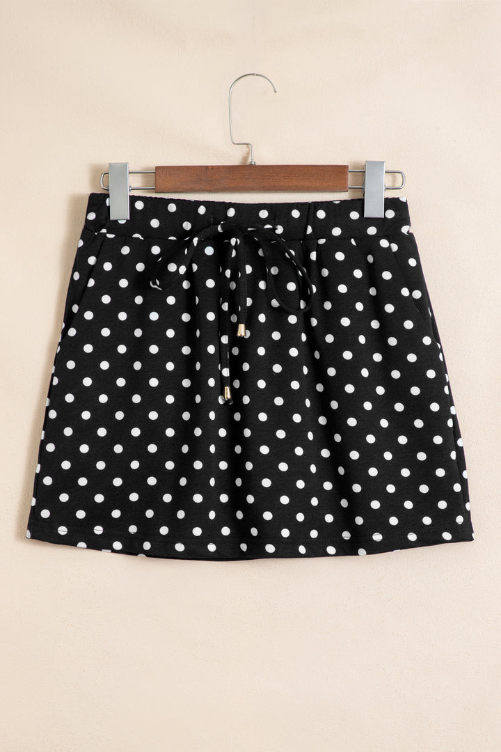 Black Polka Dot Drawstring Casual Mini Skort