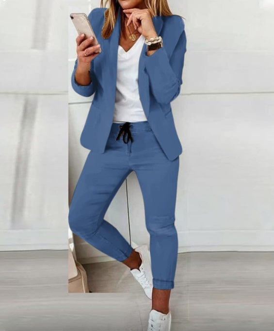 Lapel Blazer &amp; Drawstring Trousers OL Suit – 12 Colors XS–3XL