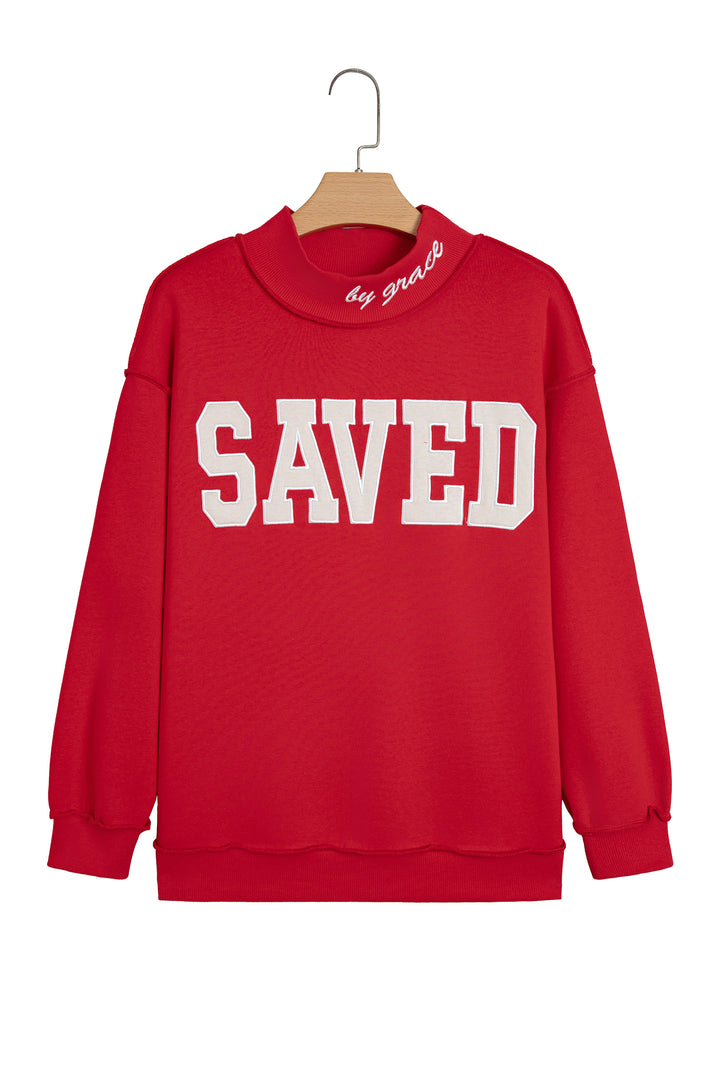 Gray Saved By Grace Embroidered Detail Letter Graphic High Neck Sweatshirt