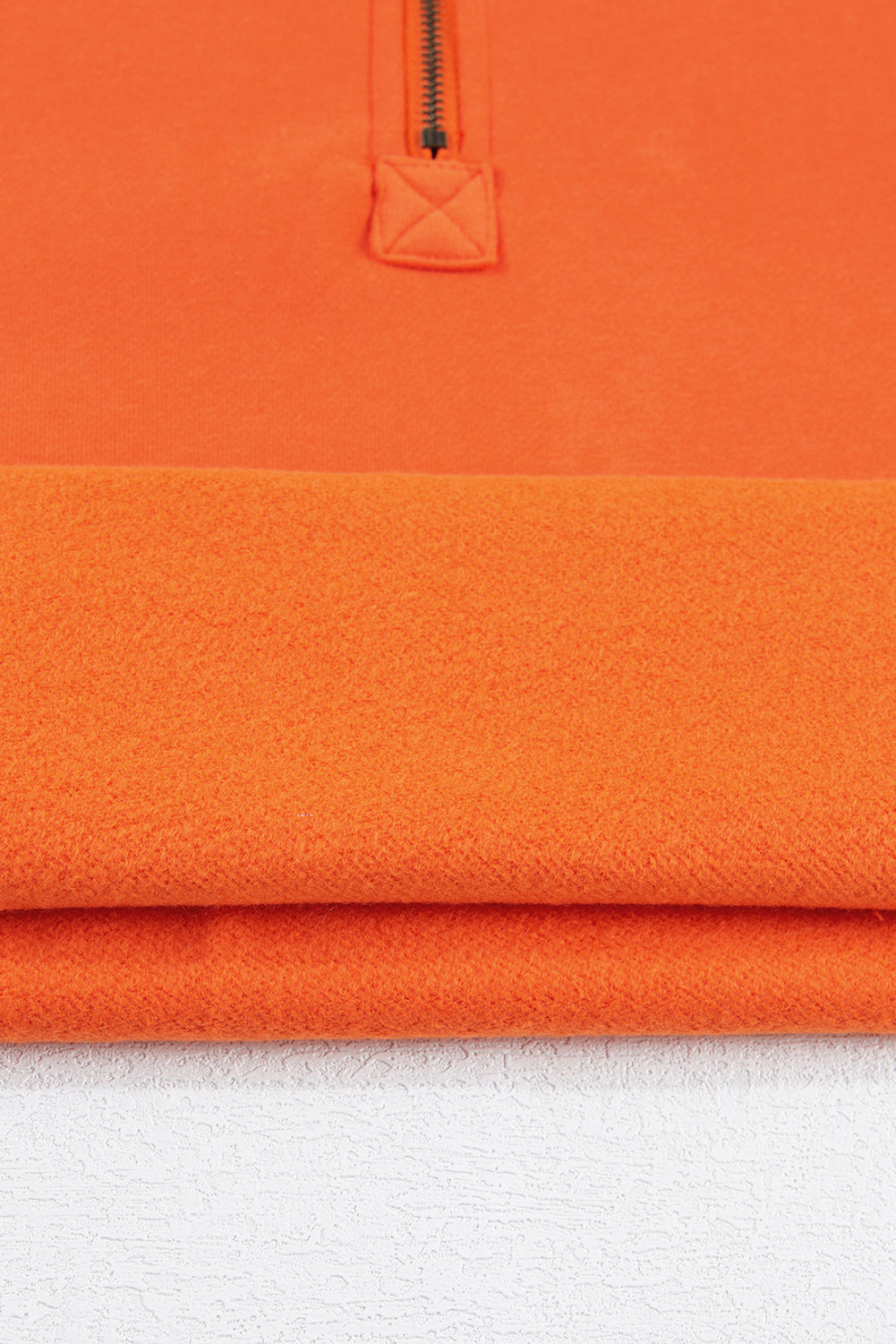 Orange Fleece Lined Half Zipper Kangaroo Pockets Loose Hoodie