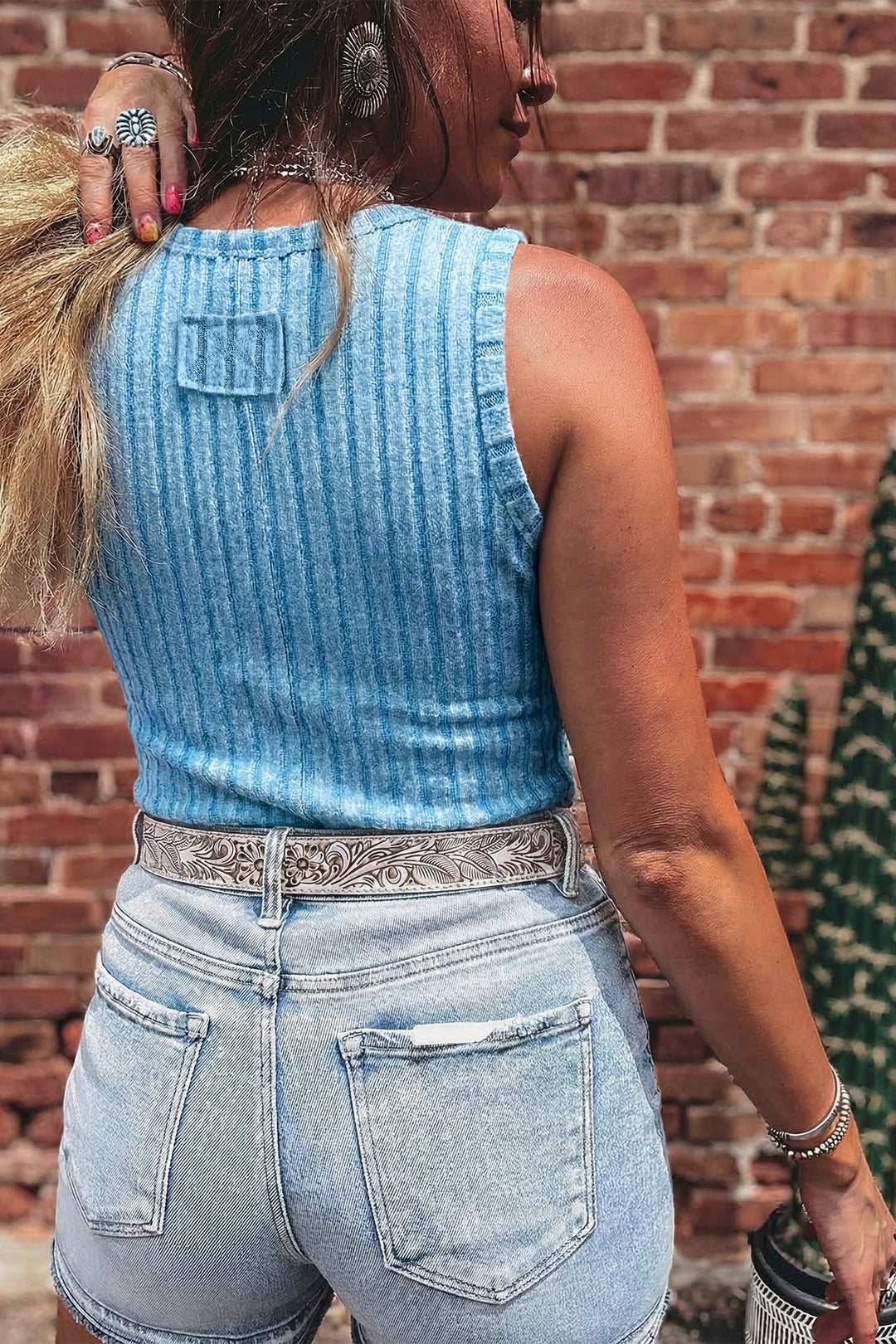 Phalaenopsis Slim Ribbed Mineral Wash Tank Top
