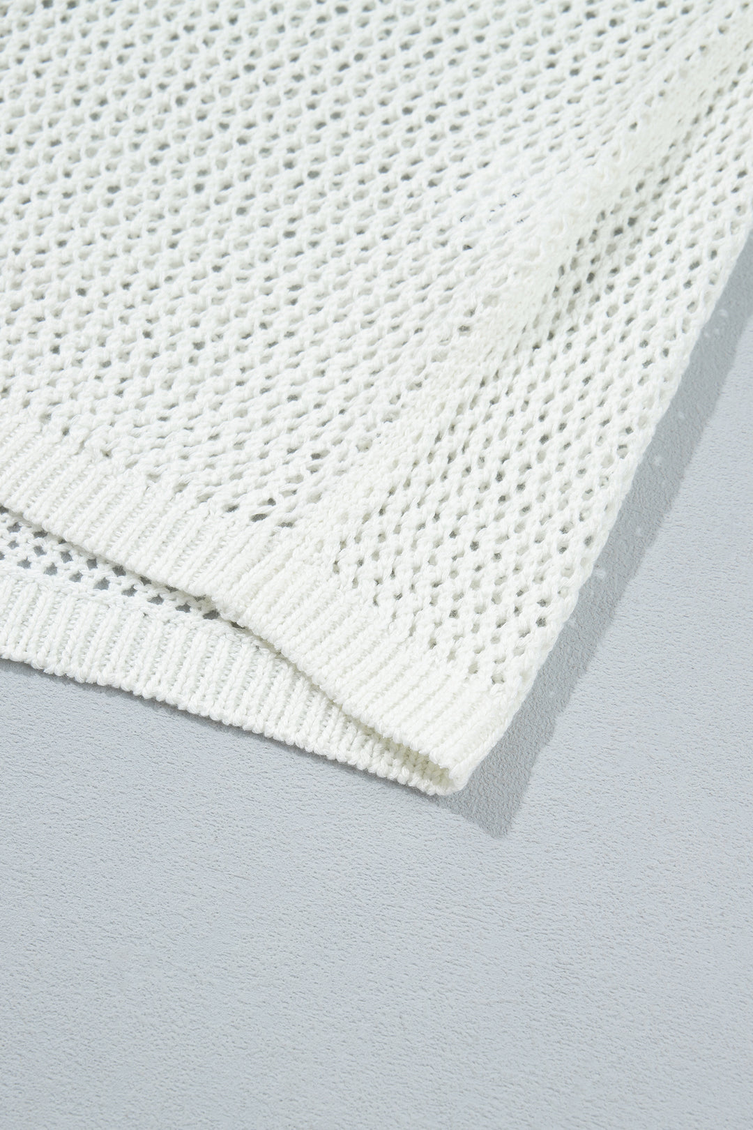 White Open Knit Fish Embroidered Casual Sweater