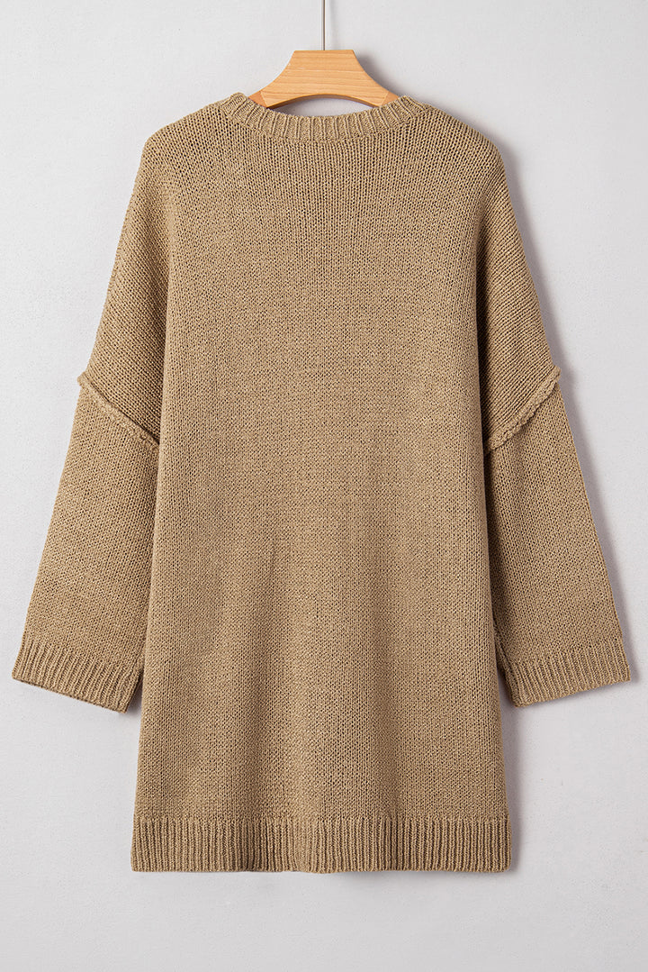 Pale Khaki Oversize Drop Shoulder Slouchy Sweater Dress